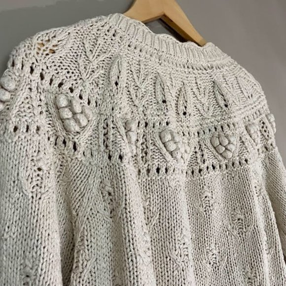 Lady Footlocker Casuals Cream Hand Knit 100% Silk Button Up Cardigan Sz L - Picture 3 of 16